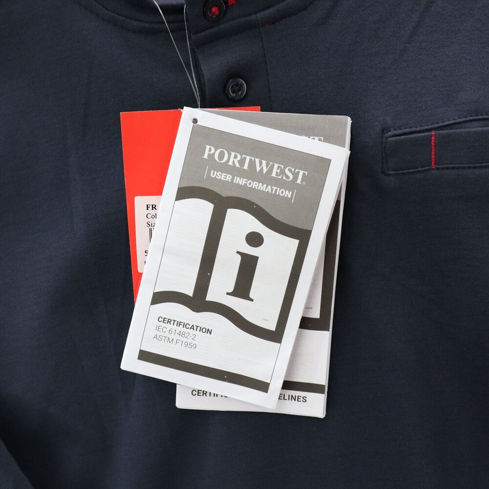 Portwest T-Shirt Men's Large FR32 Bizflame Flame Resistant Henley Long Sleeve - Picture 12 of 13